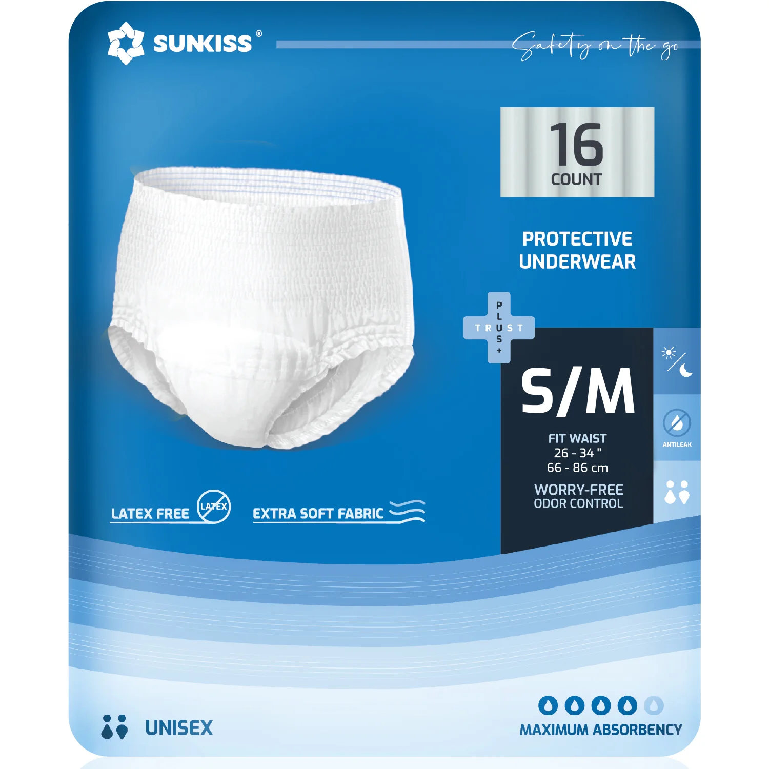Sunkiss Adult Pants S/M Size 16 pcs - (Waist Size : 66 - 86 cm)