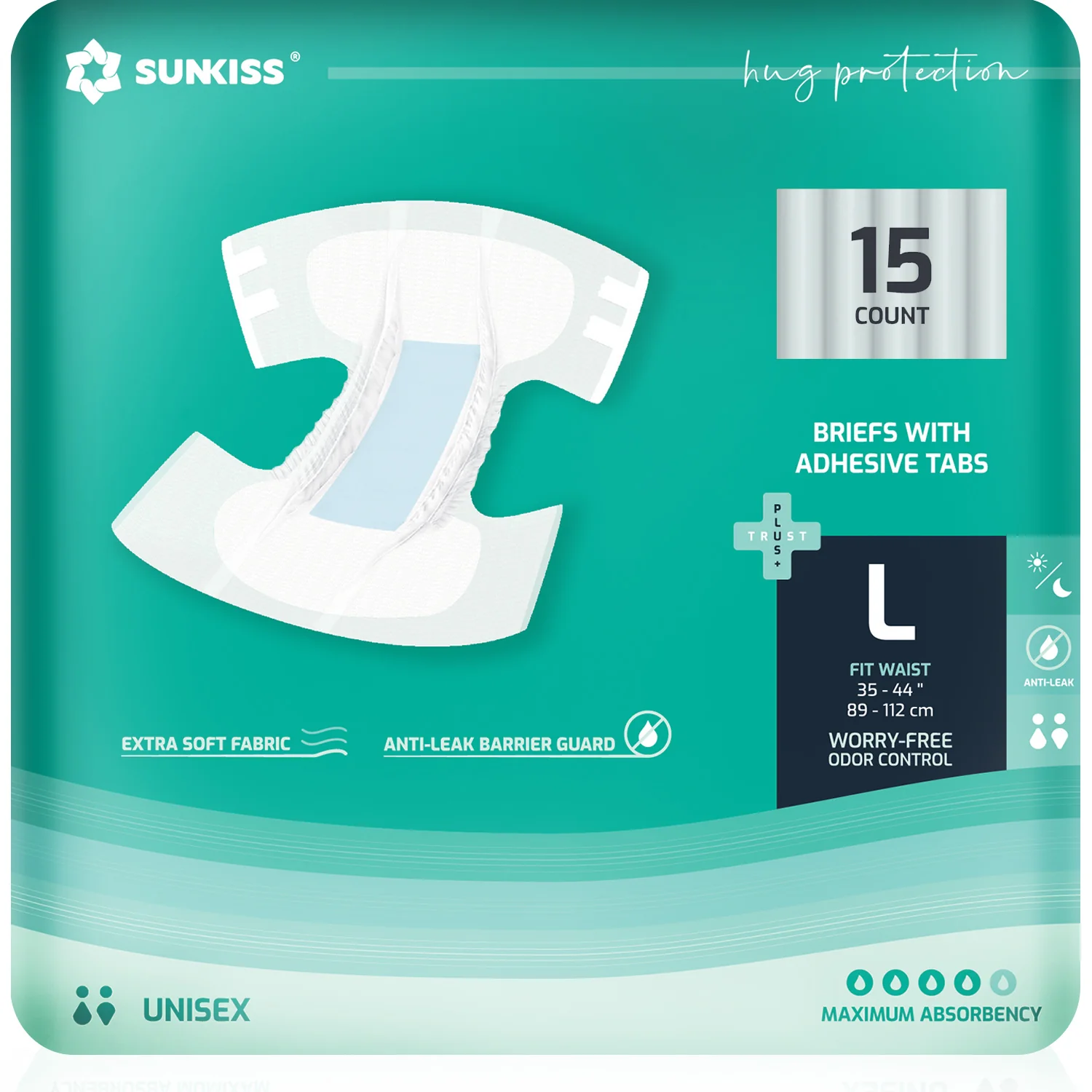 Sunkiss Adult Diapers L Size 15 pcs - (Waist Size : 89 - 112 cm)