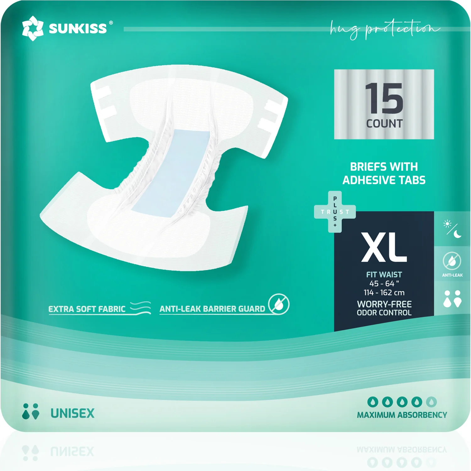 Sunkiss Adult Diapers XL Size 15 pcs - (Waist Size : 114 - 162 cm)