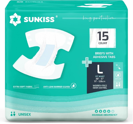 Sunkiss Adult Diapers L Size 15pcs – (Waist Size: 97-128 cm)