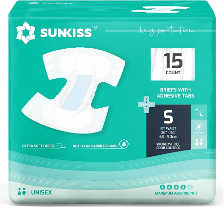 Sunkiss Adult Diapers S Size 15pcs – (Waist Size: 63-90 cm)