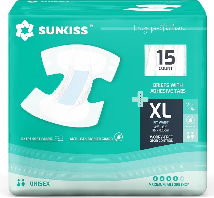 Sunkiss Adult Diapers XL Size 15pcs – (Waist Size: 115-155 cm)