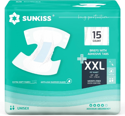 Sunkiss Adult Diapers XXL Size 15pcs – (Waist Size: 152-221 cm)